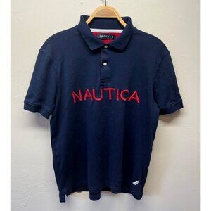 Nautica Mens Large Polo Shirt Embroidered Logo Sailboat Preppy Coastal Blue